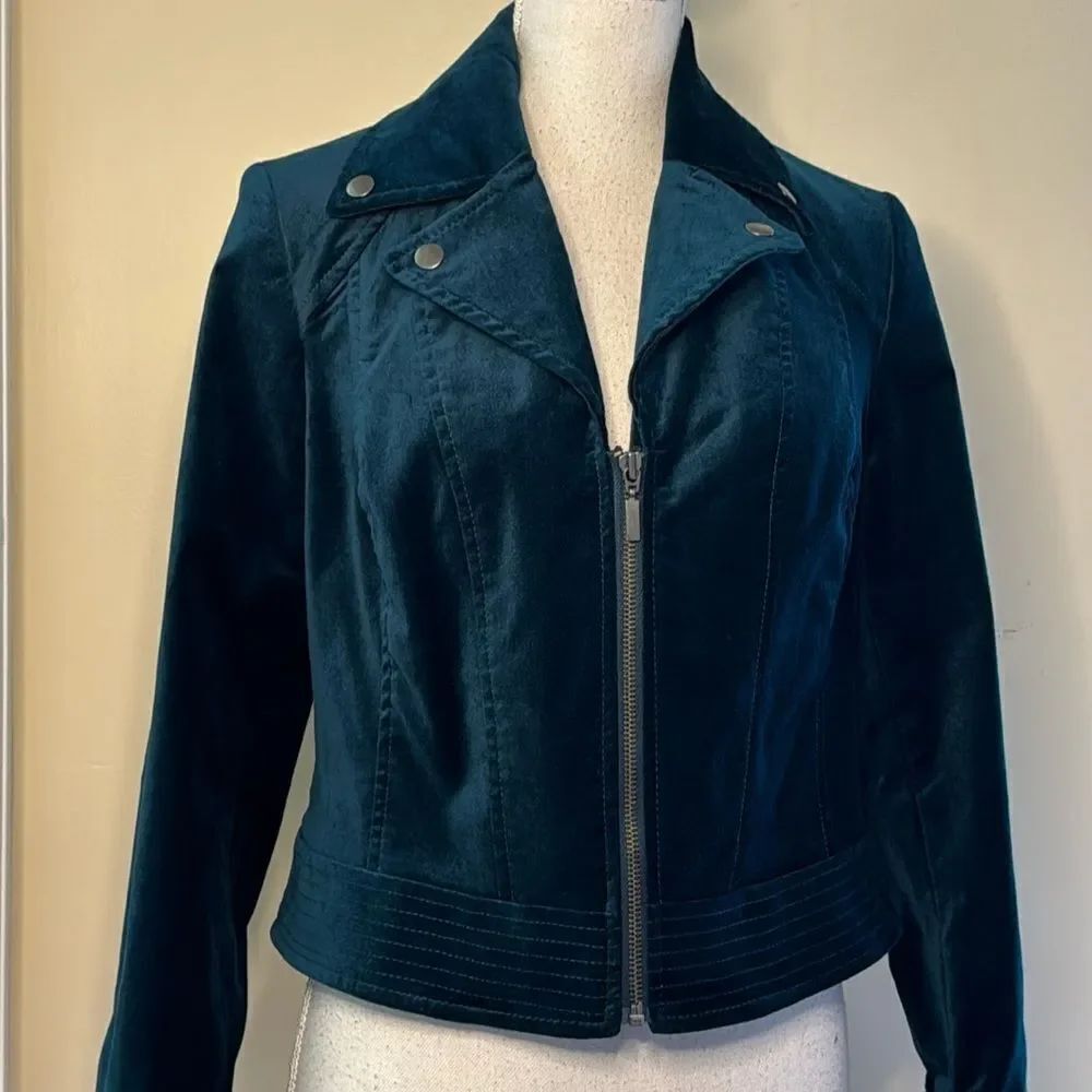 Chico’s Teal Velvet Boxy Moto Jacket